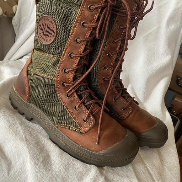 Palladium Brown and Green Lace-Up Boots - Picture 2 of 9